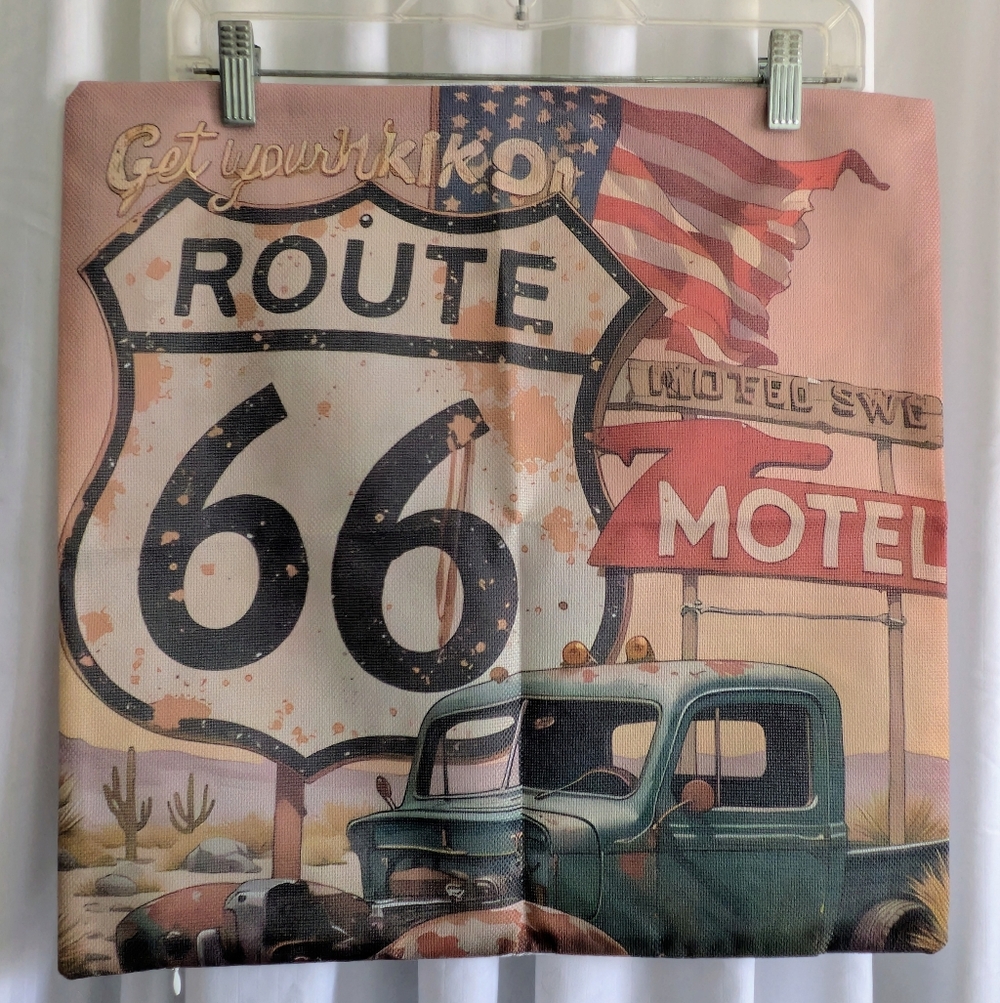 New Pillow Slip Cushion Cover Route 66 Zippered Washable Casual Country Decor